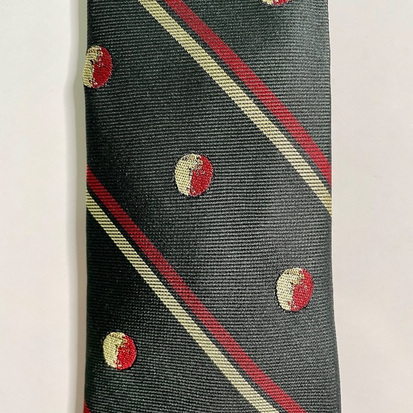 Gant by Michael Bastian Black Red Gold Stripe & Circle Dot Pattern Slim Silk Tie - Picture 5 of 10